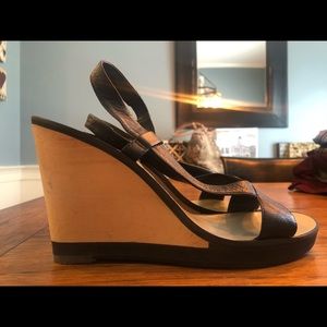 Nine West Black Leather Wedges